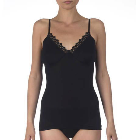 OSCALITO Caraco décolleté guipure en coton fil d'Écosse Scozia Noir