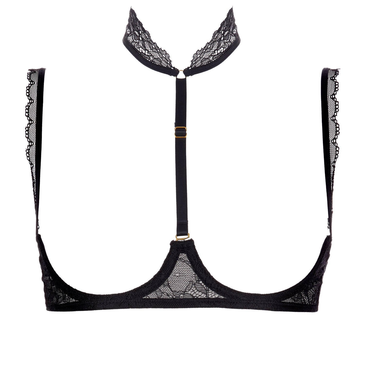 Soutien-gorge Burlesque Harnais Ouvert Noir En Dentelle - Taille Unique, Neuf Avec étiquettes