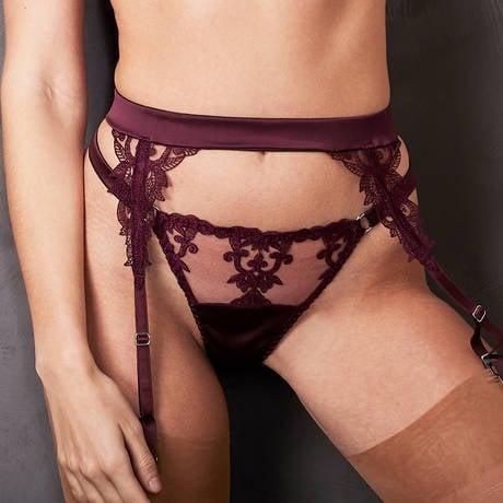 FLEUR OF ENGLAND Bordeaux Garter belt silk, Garnet, L