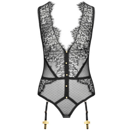 MAISON CLOSE Thong bodysuit with garter belt Inspiration Divine Black