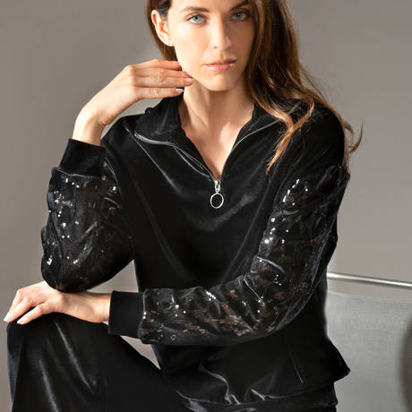 VALERY Pull zippé Istanbul en velours Homewear Noir