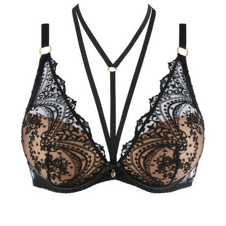 Soutien-gorge Push-up Aubade Écrin Noir - Modèle à Foulard, Couleur Noire - Réf. UEN81 - Neuf Avec étiquettes