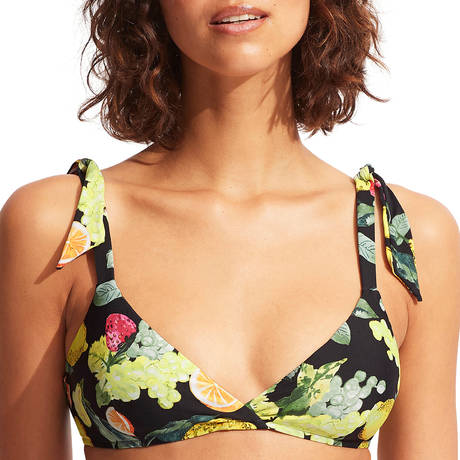 SEAFOLLY Crossed triangle Swimsuit top Lemoncello Black