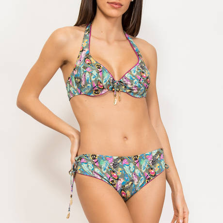 VERDISSIMA Maillot de bain 2 pièces balconnet armatures Stampa Piume Vert Militaire