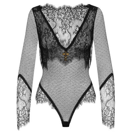 MAISON CLOSE String-Body mit langen Ärmeln Inspiration Divine Schwarz