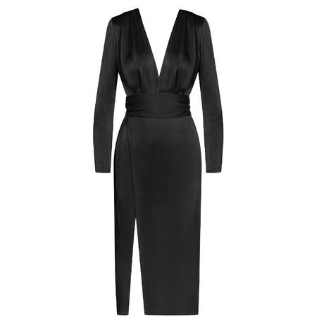MAISON CLOSE Satin Midi wrap dress Le Vestiaire Black