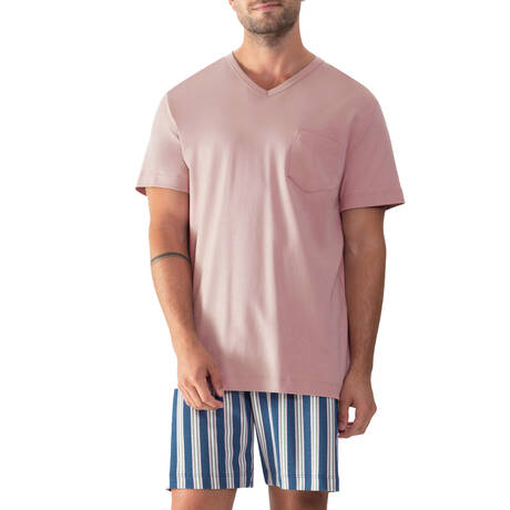MEY Cotton Men's short pajamas Blue Stripes Pink Herbs