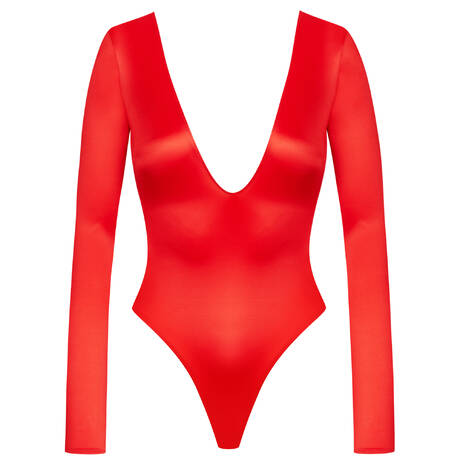 MAISON CLOSE Long-sleeved thong bodysuit French Kiss Red