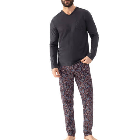 MEY Herren-Pyjama aus Baumwolle High Paisley Lava Grey
