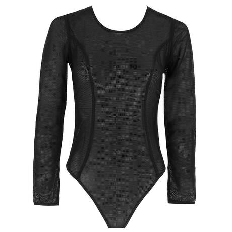 PAIN DE SUCRE Fishnet Long-sleeve bodysuit Bonded Black