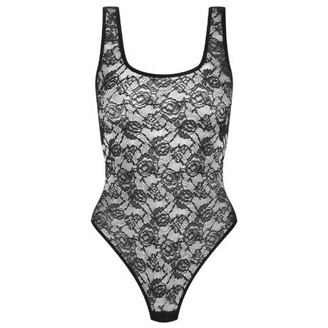 MAISON CLOSE Lace Thong bodysuit Flashback Black