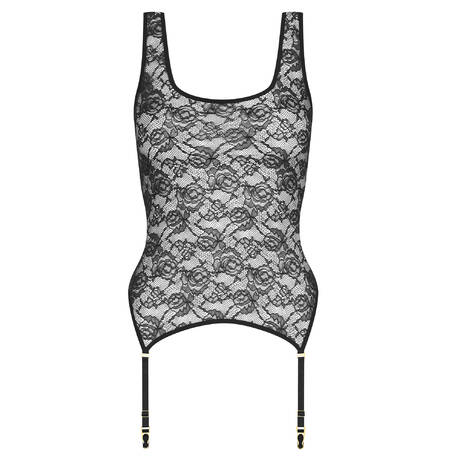 MAISON CLOSE Débardeur porte-jarretelles en dentelle Flashback Noir