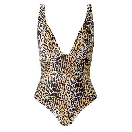 MELISSA ODABASH Einteiliger Badeanzug mit Caribbean-Ausschnitt ohne Bügel Caribbean Cheetah
