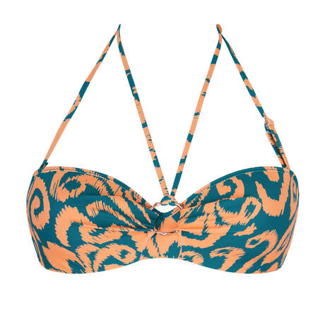 ANTIGEL Padded bandeau bikini top La Balinaise Ikat Vert Orange
