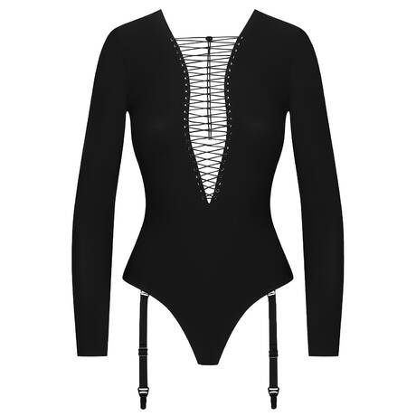 MAISON CLOSE Body string manches longues porte-jarretelles Nuit Infinie Noir