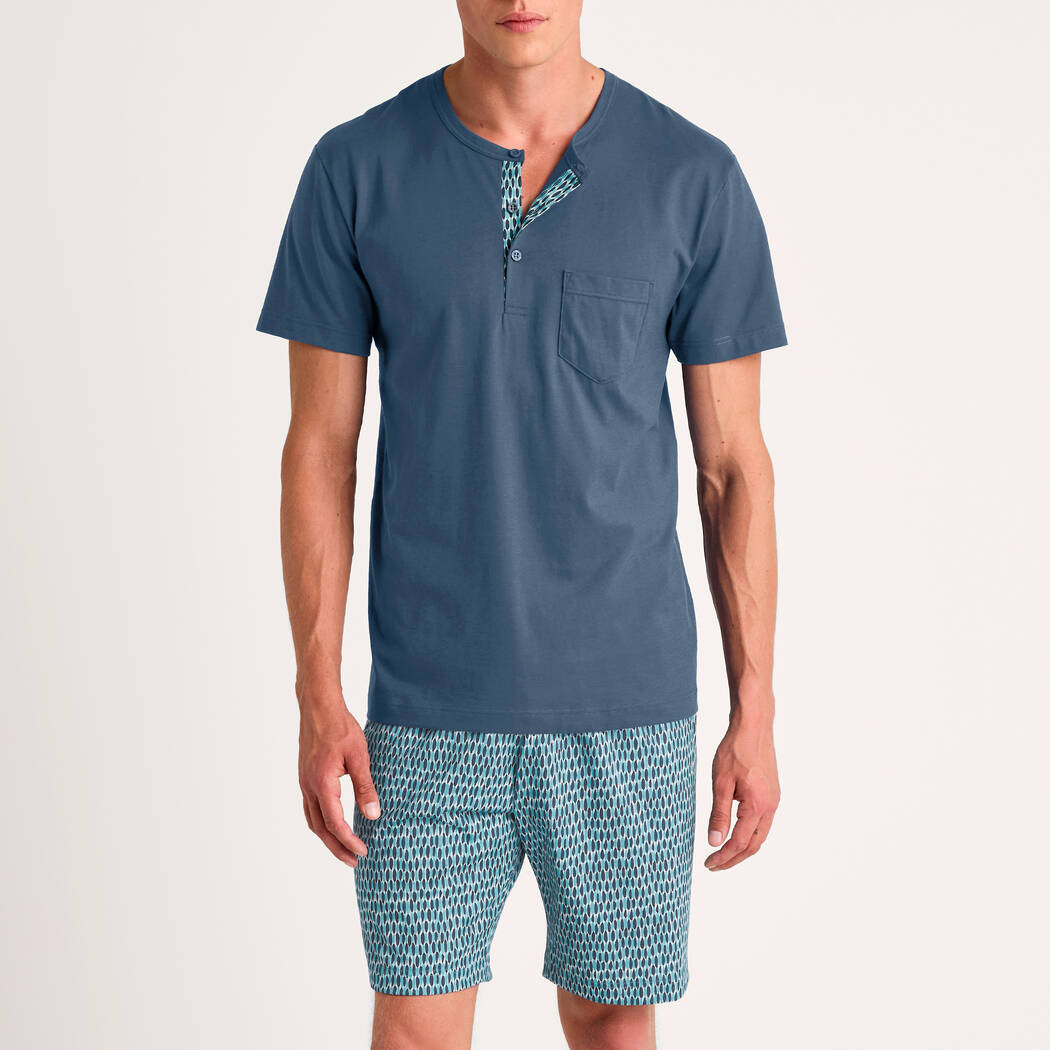 Calida Relax Imprint Korte pyjama voor heren, van 100% katoen, groen (pond), 56