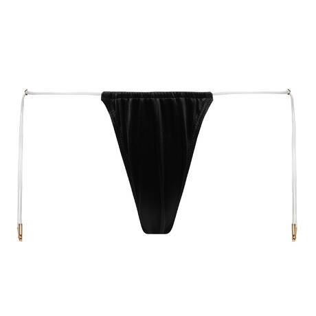 MAISON CLOSE Bas de maillot de bain mini string Glow Black/ White Straps/ Gold Trims