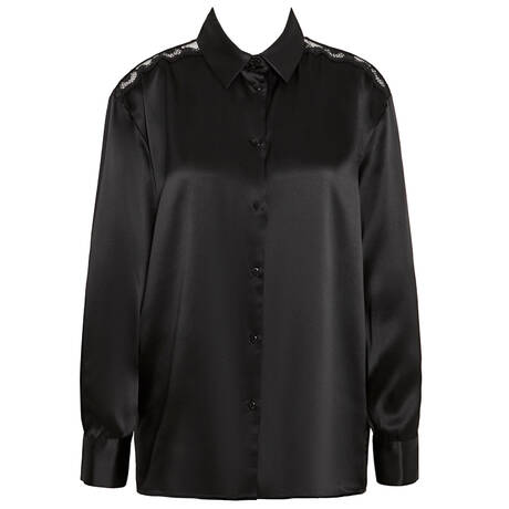 SIMONE PÉRÈLE Haut de pyjama chemise en soie Love Me Noir