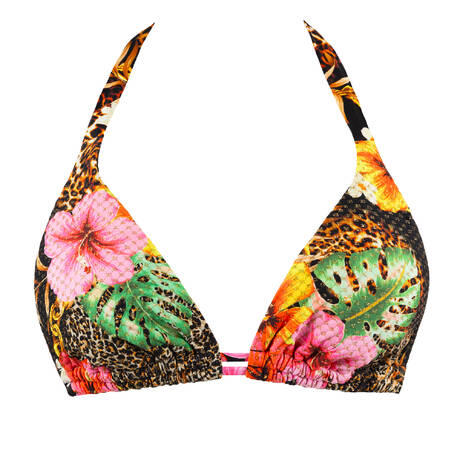 LULI FAMA Wireless Triangle bikini top Visions of Paradise Multi Black