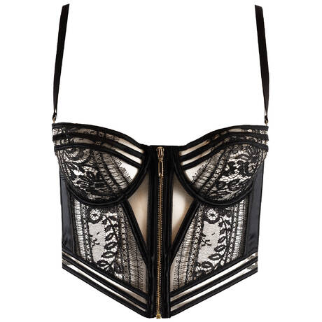 LIVY Silk and lace Bustier with front opening Batignolles Black