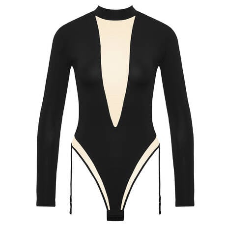 MAISON CLOSE Thong bodysuit with garter belt Pure Tentation Noir Nude