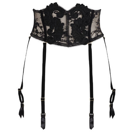DITA VON TEESE Lace Waist cincher with garter belt 6 clips Velveteese Black