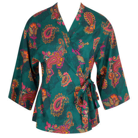 ANTIGEL Kurzer Kimono Méditation Cachemire Vert Evasion