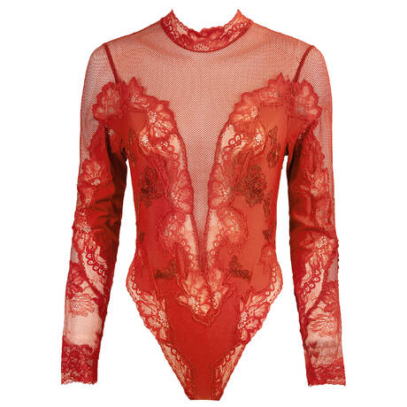 MARJOLAINE Fishnet Long-sleeved bodysuit Minuit Ardent Bonnie Rubis