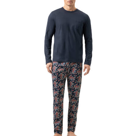 MEY Herren-Pyjama aus Baumwolle Winter Paisley Yacht Blue