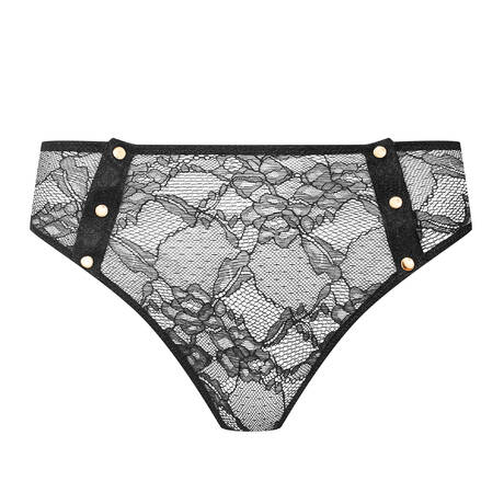MAISON CLOSE Tanga taille haute ouvrable en dentelle Jeux Magnétiques Noir