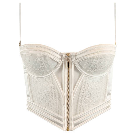 LIVY Soutien-gorge bustier ouverture frontale en soie et dentelle Batignolles Off White