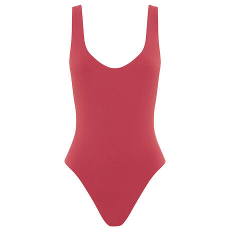 BOND-EYE Wireless Reversible open-back one-piece swimsuit Lucia Callao Sienna / Scarlet