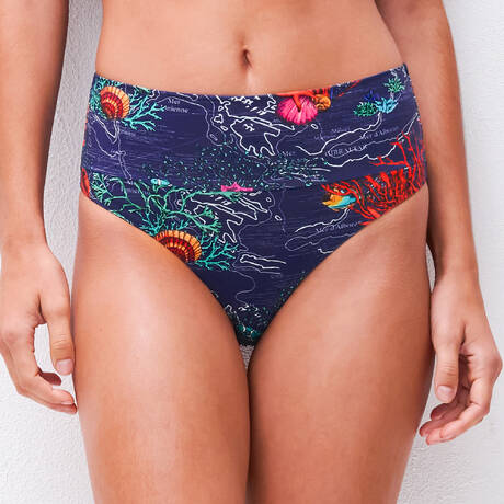 CHANTELLE Fold down high-waisted bikini bottom Icon Dark Mediterranean