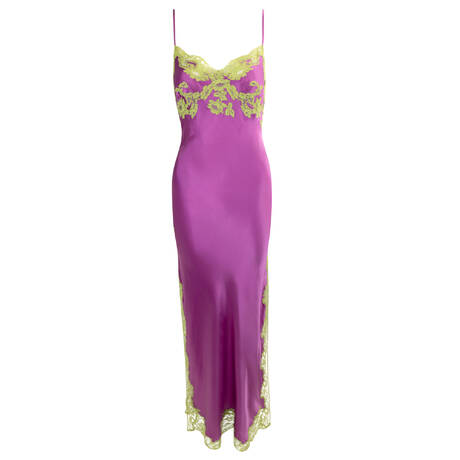 MARJOLAINE Silk and lace Long babydoll Chroméa Camelia Raisin/Pomme