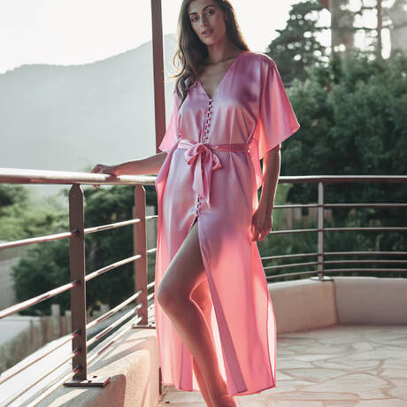 MARJOLAINE Silk Long negligee Chroméa Calista Blush