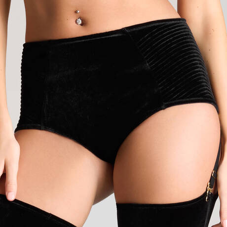MAISON CLOSE Culotte haute porte-jarretelles en velours Rococo Scandale Noir