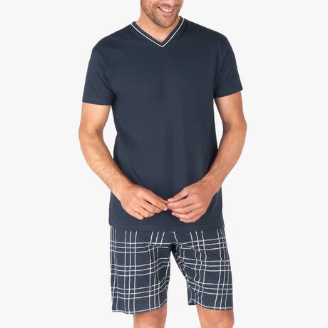 ARTHUR Cotton Men's short pajamas Bandol Marine Carreaux