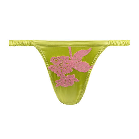 MARJOLAINE Silk and lace Brazilian brief Chroméa Calista Tilleul/Blush