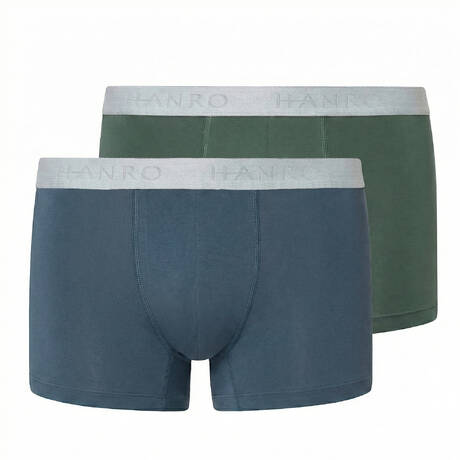HANRO Pack de 2 boxers homme en coton Cotton Essentials Studio Green / Retro Blue