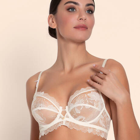 Soutien-gorge Lise Charmel Fashion Guipure - Taille 90D - Gris - Balconnet - Neuf étiqueté