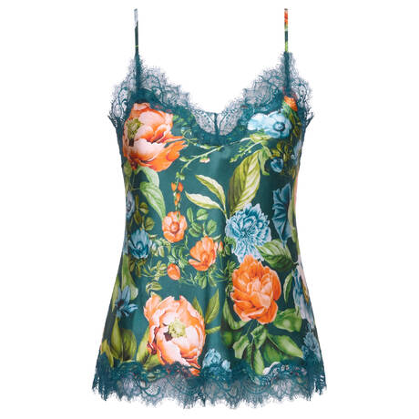 SAINTED SISTERS Camisole silk Scarlett Teal Botanical