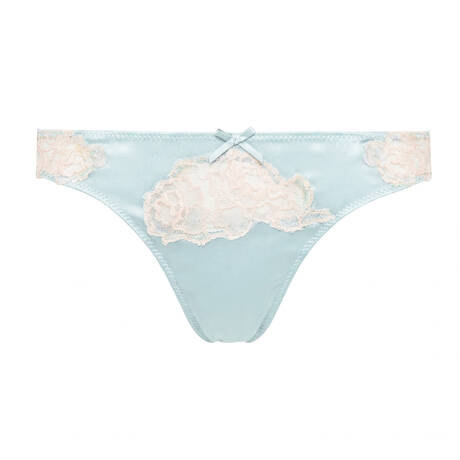 FLEUR DU MAL Silk and lace Thong Juliet Lace Frosted Mint
