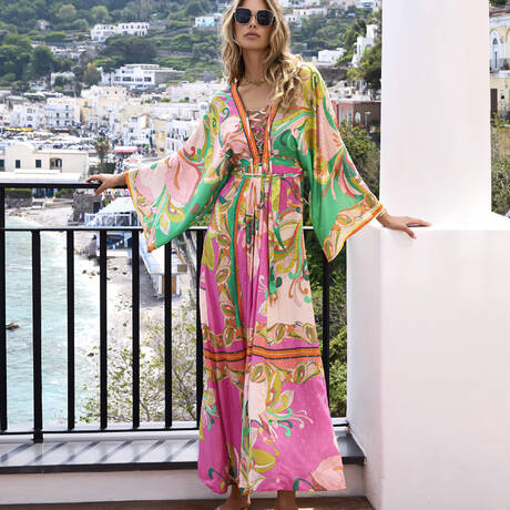 MELISSA ODABASH Long beach dress Natalie Colorful Evasion Raspberry