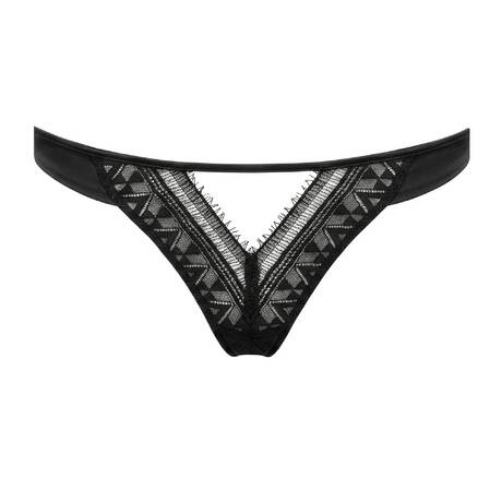 LIVY Tanga en soie et dentelle Livy Row Noir