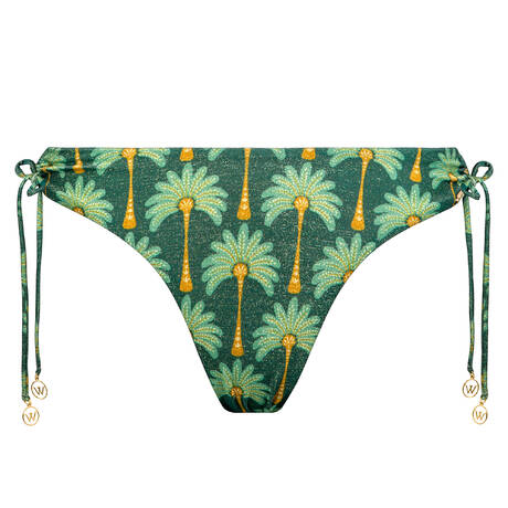 WATERCULT Bas de maillot de bain slip brésilien lacets Tropical Muse Palm Glitter