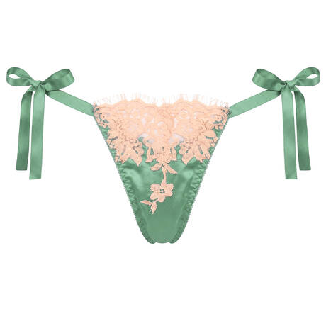 MARJOLAINE Slip brésilien Éternel Été en soie et dentelle Daisy Sauge/Pêche