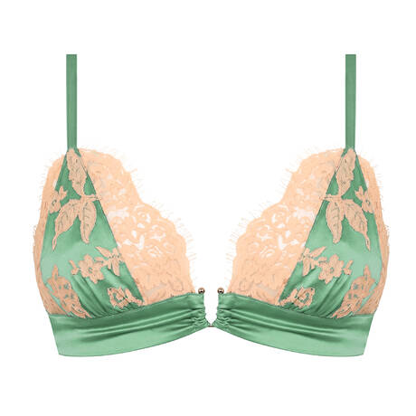 MARJOLAINE Soutien-gorge triangle Éternel Été en soie et dentelle Daisy Sauge/Pêche