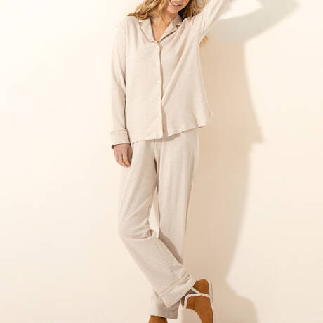 LE CHAT Pyjama chemise en coton Songe Beige Chiné