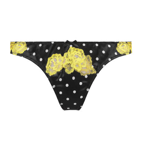 FLEUR DU MAL String en soie et dentelle Juliet Lace Small Dot Black