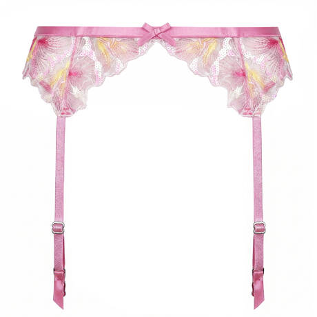 FLEUR DU MAL Garter belt Sequin Hibiscus Pink Desire